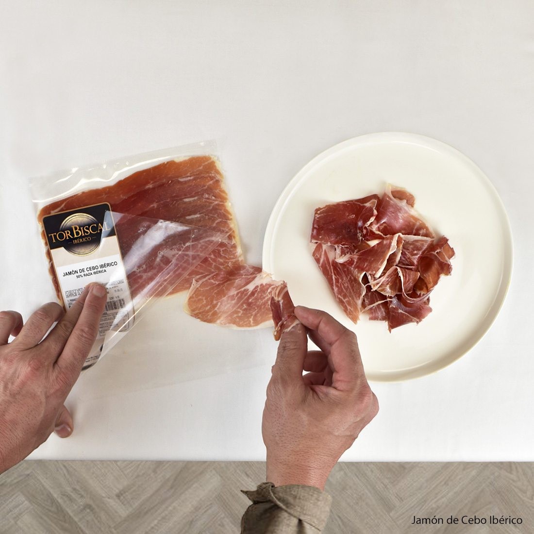 Fotografía artística para jamón ibérico cebo corte máquina sobre para lote 20 sobres